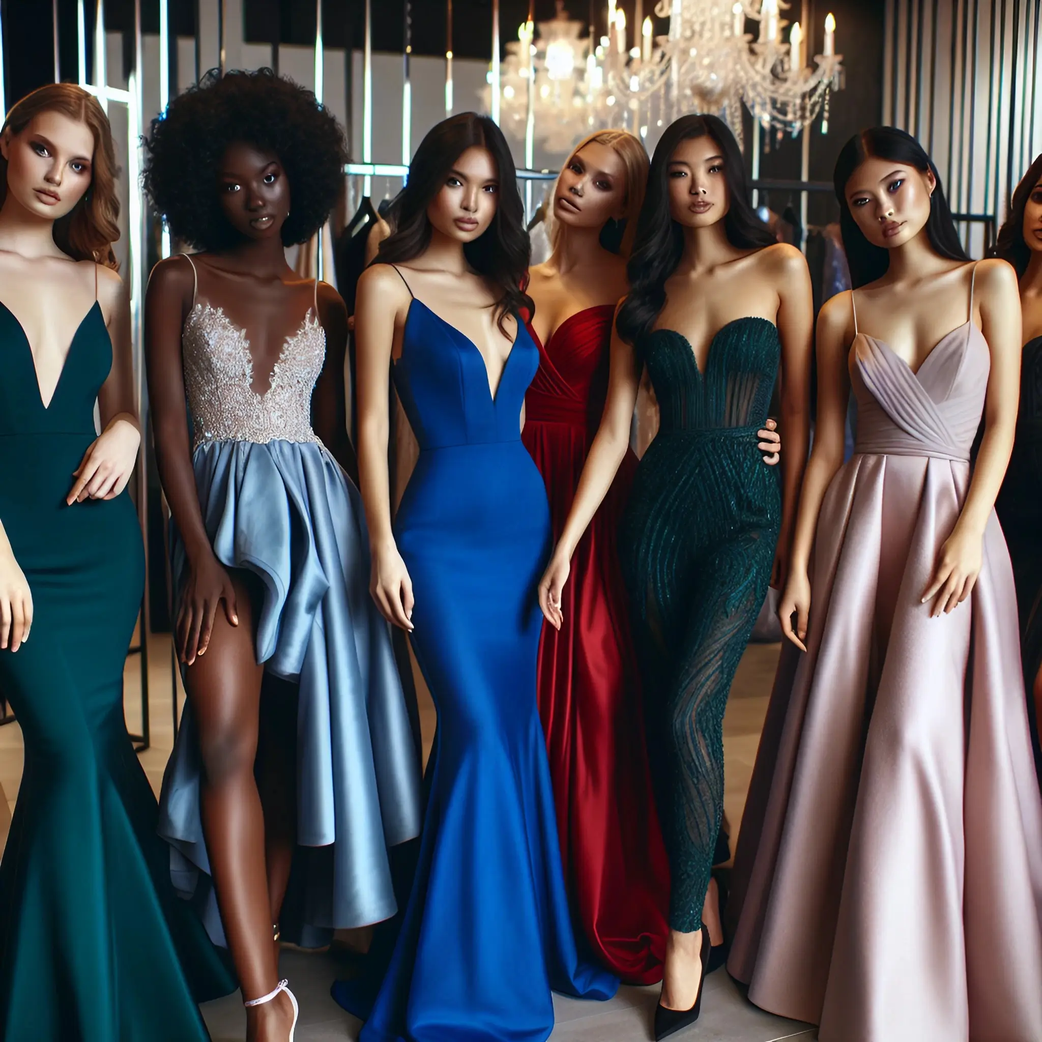 A fashionably posh panel of female models shows a faultless collection of prom dresses: everything from bright blue and classic red to elegant black dresses. The cuts vary from modern fitted to flowy, modest; the manifold choices that one can make in any UK prom dress shop and beyond.